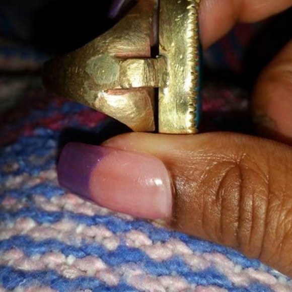 Gujarati Brass blue turquoise ring, 6.5 - Picture 5 of 5